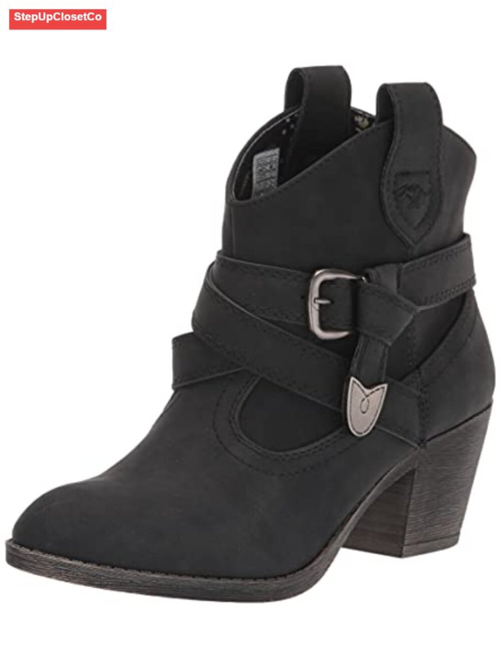 Western Ankle Boot with Buckle Embellishment and Chunky Heel
